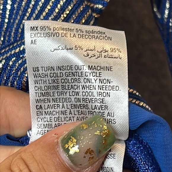 NWT JM Collection Womens Navy Peony Gold Metallic Stripe Top MEDIUM - Picture 4 of 6